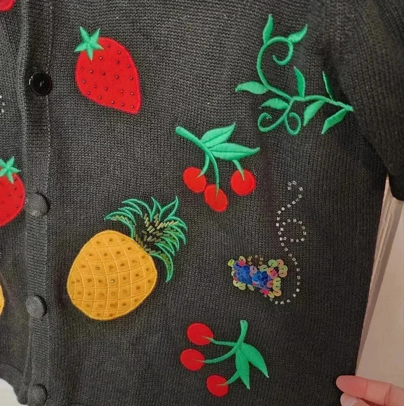 Morgan Cole Sweater Womens Medium Cardigan Short Sleeve Fruit Beaded Button - Picture 5 of 6